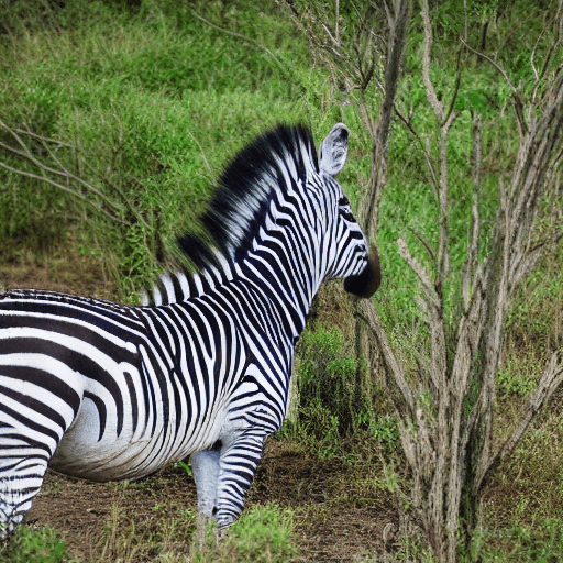 AI generated: Highly detailed photography of a zebra with tree-like stripes