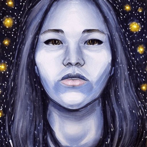 AI generated: realistic face with starry night portrait in the back