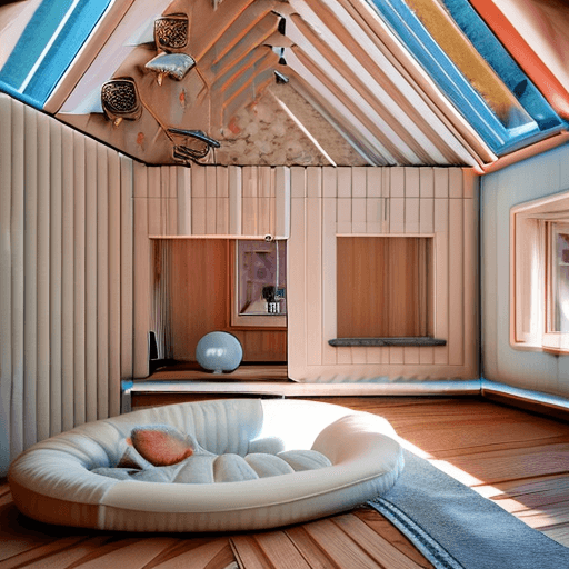 AI generated: High resolution photography interior design, dreamy sunken living room conversation pit, wooden floo...