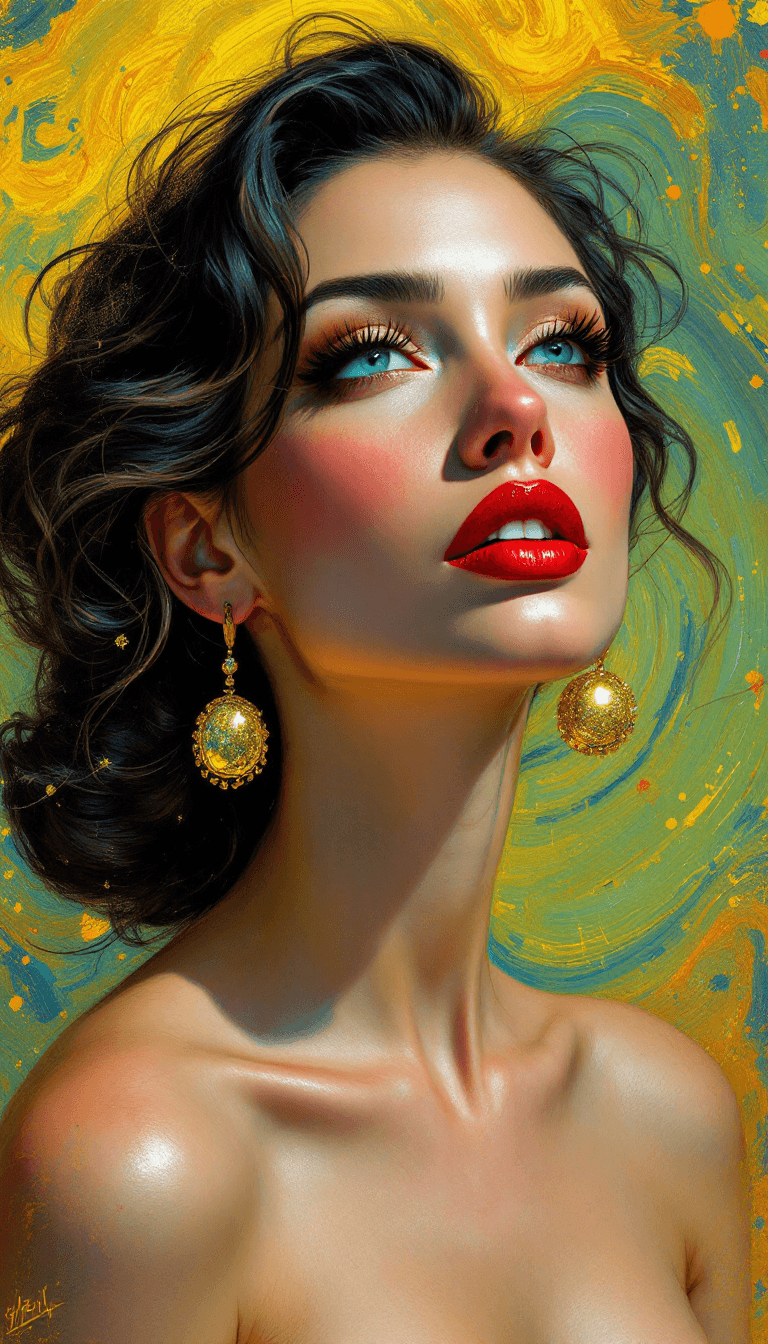 AI generated: A captivating depiction of a pin-up woman, inspired by the artistic style of Vincent Van Gogh. Rende...