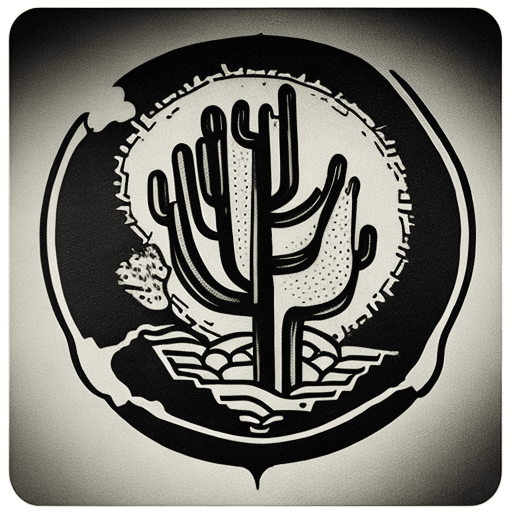 AI generated: Unique tattoo design that symbolically represents the concepts of  cat, cactus, trust, road, and sea...