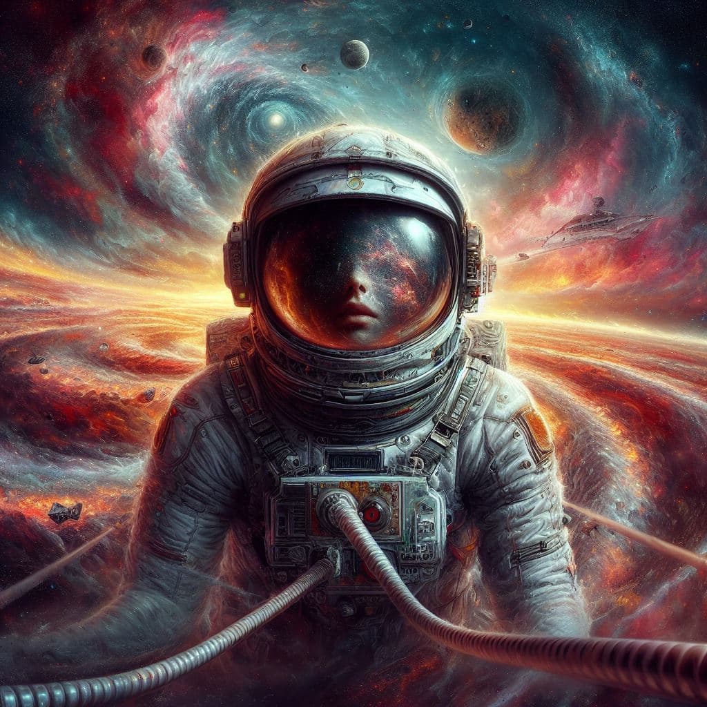 AI generated: a trip to infinity,A female astronaut ,sureal,high detailed
