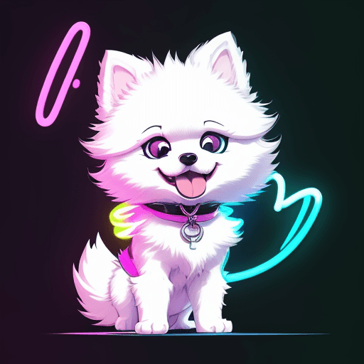 AI generated: Scribble of chibi of a white pomeranian dog with vibrant design, neon color, Marc Davis, dynamic-sha...