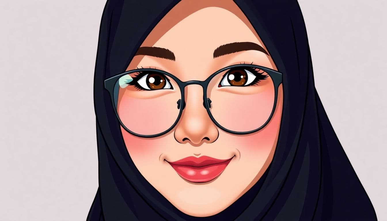 AI generated: Create cartoon anime style portrait of a gorgeous indonesian muslim women wearing black color hijab ...
