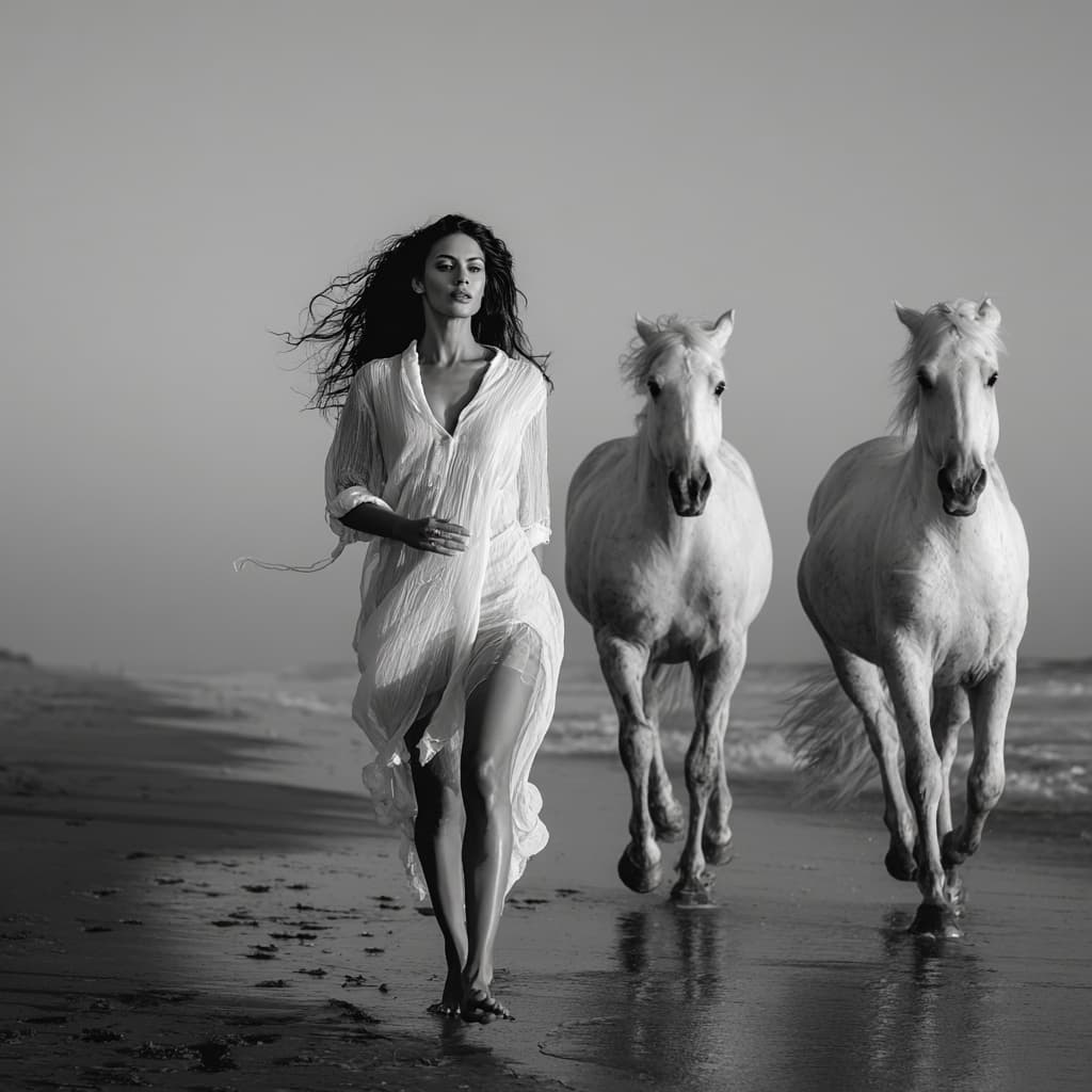 AI generated: High-resolution fashion editorial photograph of a breathtaking volpturous curvy Indian woman running...