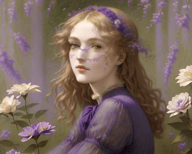 AI generated: a woman covered in purple paint insipired by Lucien Lévy-DhurmerLe Silence and Albert-Émile Artigue ...