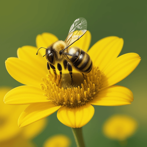 AI generated: bee sitting on top of a yellow flower, photograph, art 