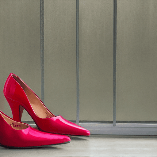 AI generated: A ray of sunlight falling on red high heels shoes in the room with window stylish just shoes in the ...