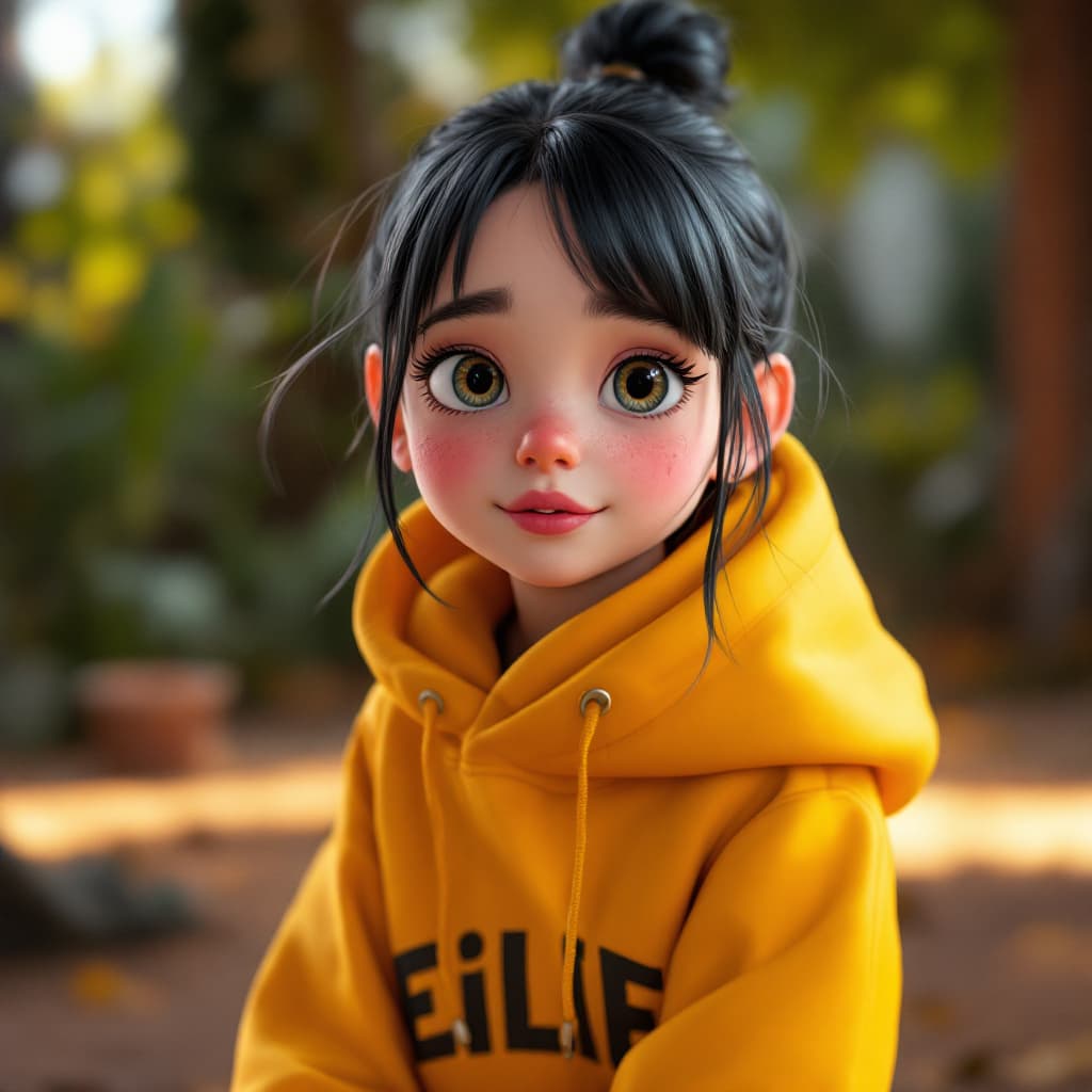 AI generated: billie eilish 4K UltraReal 3d image, cute girl, in the style of Pixar --ar 1:2 --stylize 750