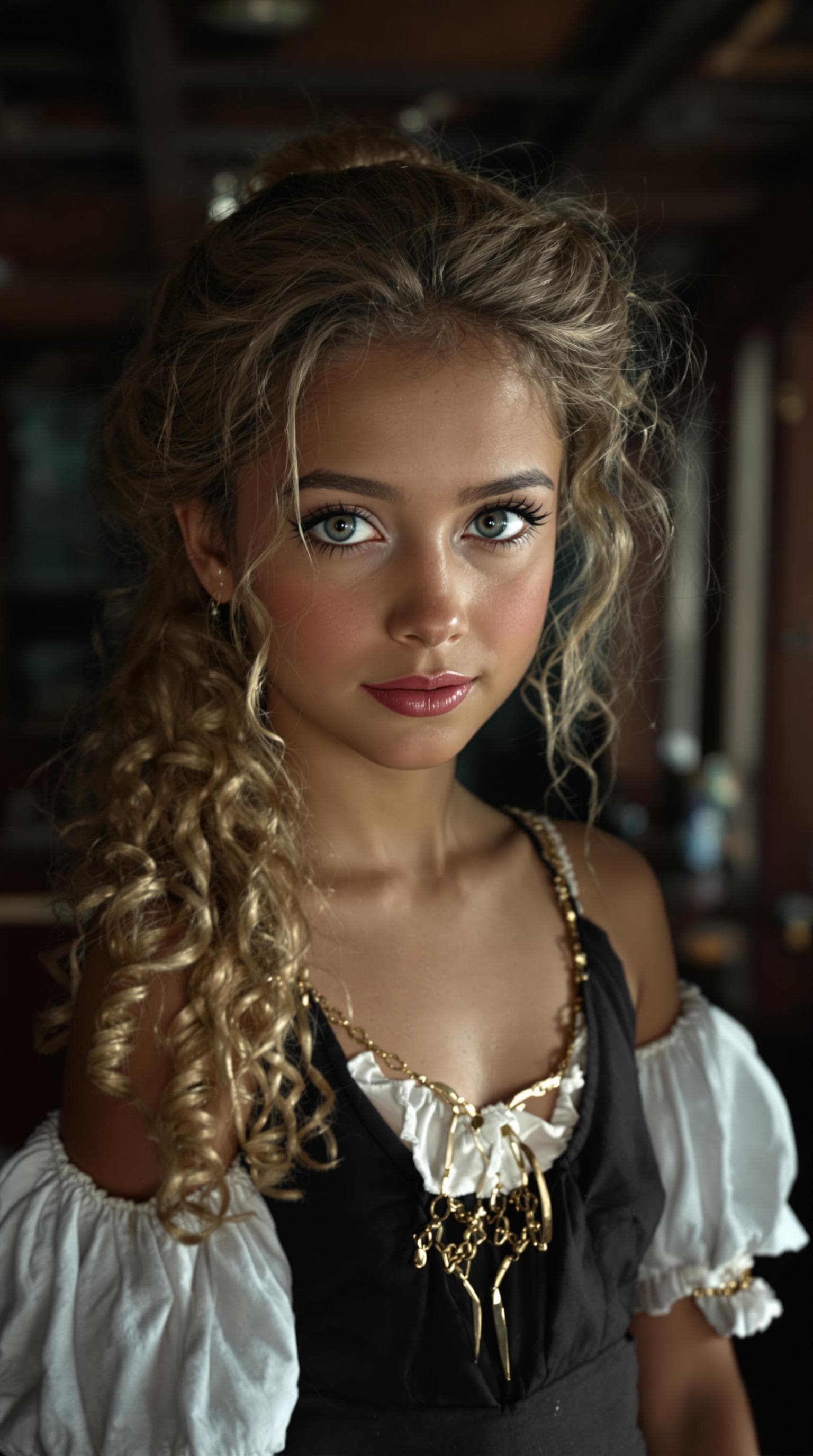 AI generated:  a professional photo of a exceptionally beautiful girl aboard the Royal Mail Ship Titanic (age 9), ...