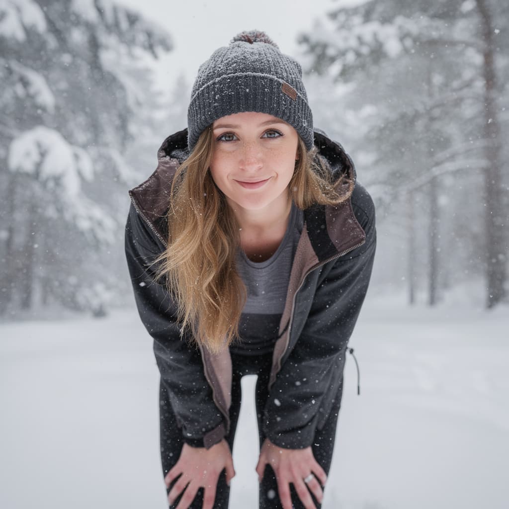 AI generated: A woman stands in the midst of a winter wonderland, her long wavy blonde hair framing her face as sh...