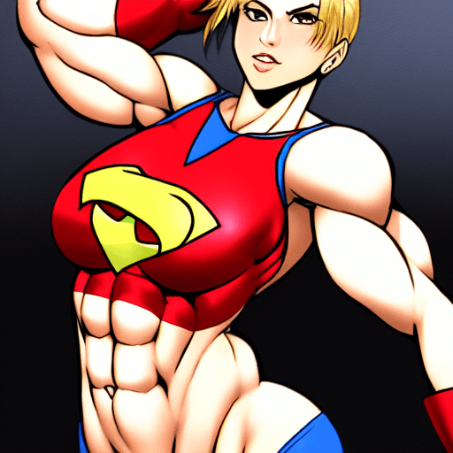 AI generated: Muscly Busty Supergirl flexing her biceps