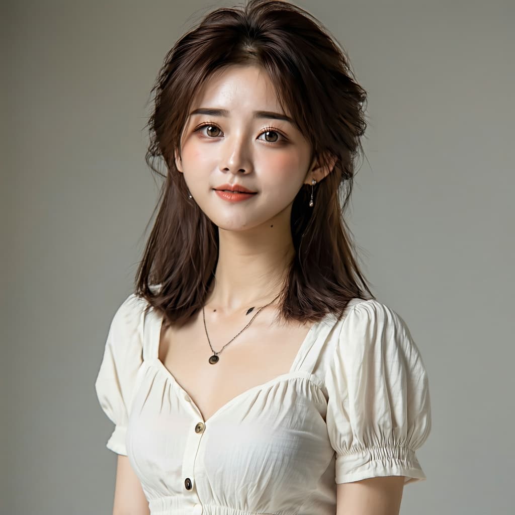 AI generated: Realistic full body portrait girl (21 years old) posing in a photography studio with natural lightin...