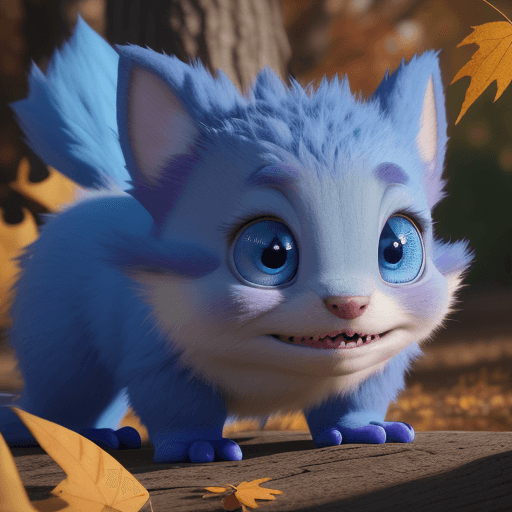 AI generated: A still from a 3d Disney movie of a very cute little baby monster with light blue and purple fur at ...