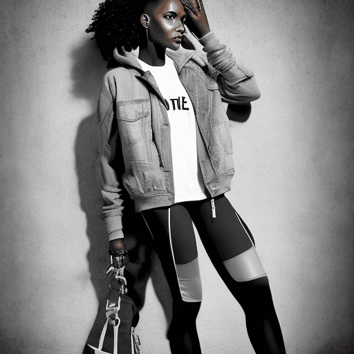 AI generated: A full-body portrait of a mesmerizing woman with mohawk fade (haircut), 2010s street style, sneakers...