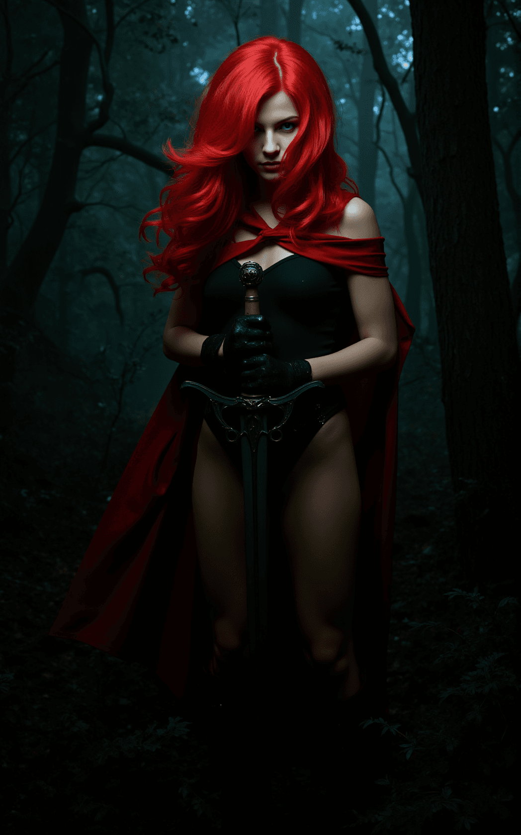 AI generated: In the heart of an ancient, dark fantasy forest, where the trees loom tall and their gnarled branche...