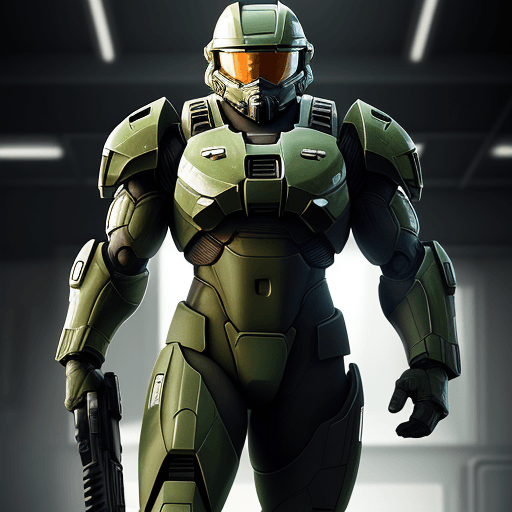 AI generated: master chief 117, muscular hunk, in combat, hyper realistic 8K image quality, movie lighting, powerf...
