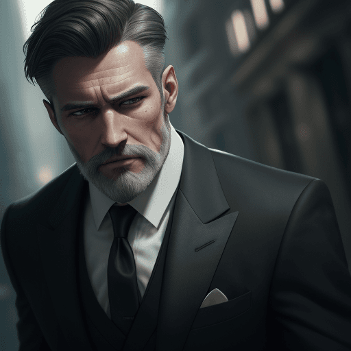 AI generated: Photo of an ultra-realistic man with a formal suit, Caucasian appearance, partly with a gray beard, ...