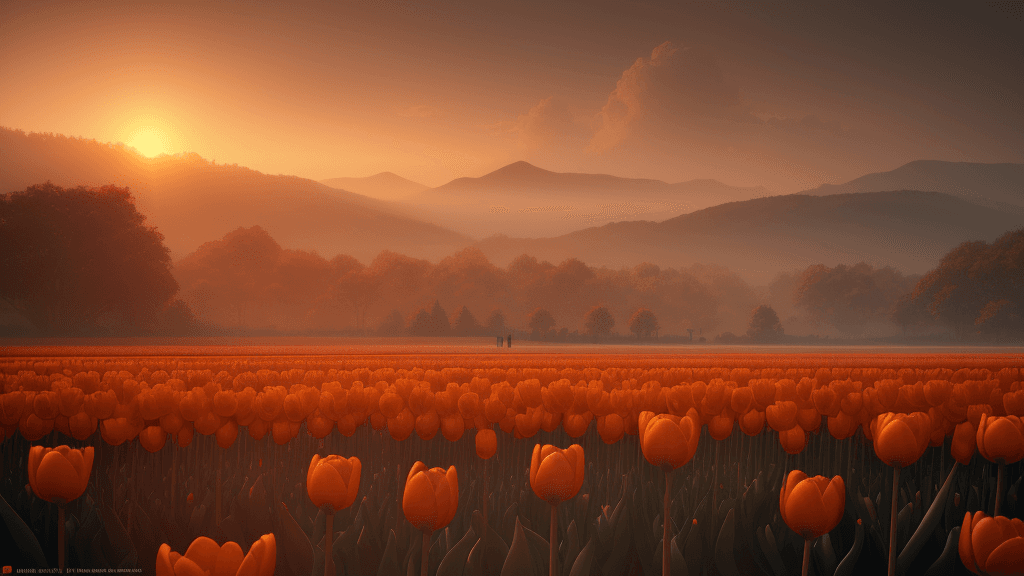 AI generated: Photo of a ultra realistic field of orange tulip flower, dramatic light, pale sunrise, cinematic lig...