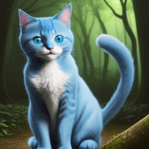 AI generated: Cute blue smiling cat in a forest
