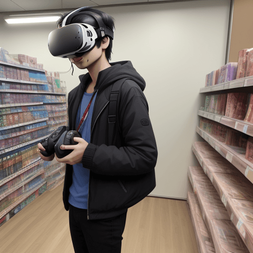 AI generated: an anime male standing next to a product box with a vr headset on
.
