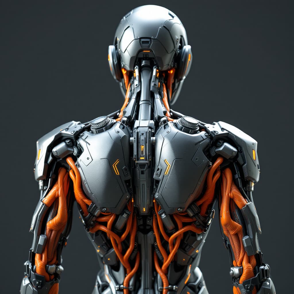 AI generated: close-up rear view, body, perfect composition, model with advanced cybernetic enhancements, capturin...