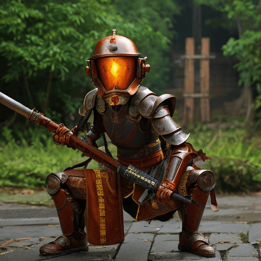 AI generated: sci-fi cyborg parts, medium close full body photo, Chinese monk man, torn monk clothes, ((sci-fi vis...