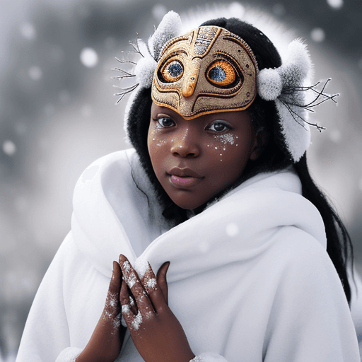 AI generated: DamShelma's art capturing an awe-inspiring lady donning traditional African voodoo mask, encircled b...