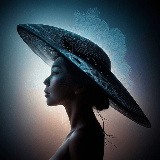 AI generated: mysterious silhouette woman with hat, by Minjae Lee, Carne Griffiths, Emily Kell, Steve McCurry, Geo...
