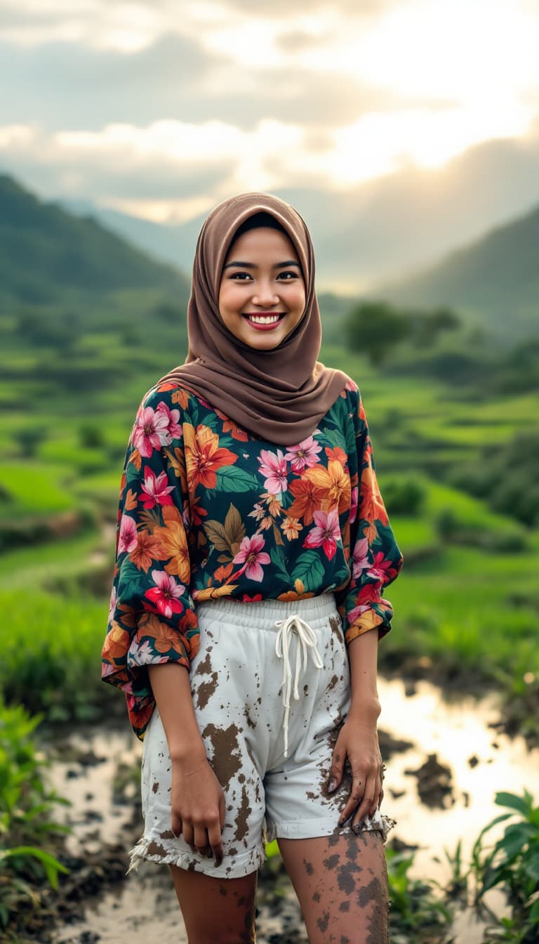 AI generated: Realistic full body high resolution view of a typical 27 year old hijab wearing Indonesian female mo...