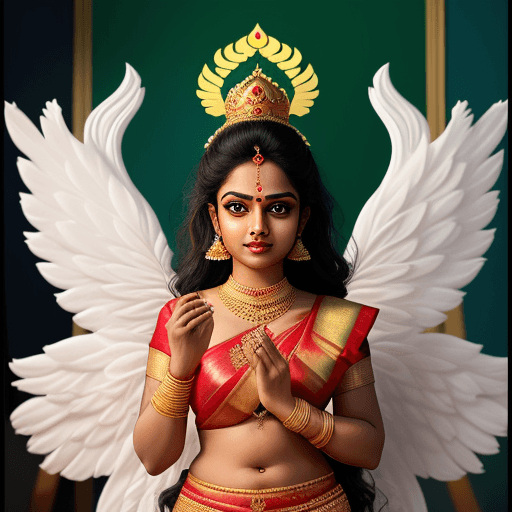 AI generated: A  Tamil queen with wings like angel