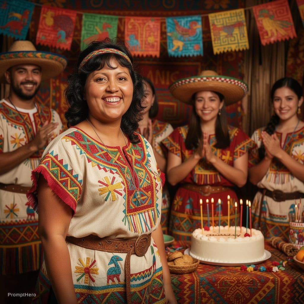 AI generated: A Mexican Aztec party celebration of a birthday with friends gather