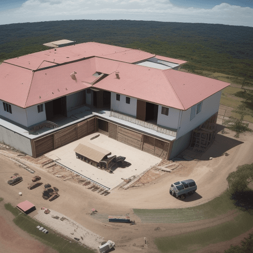 AI generated: imagem de uma residencia de dois andares em construção. Pessoas trabalhando, Engenheiros olhando a c...