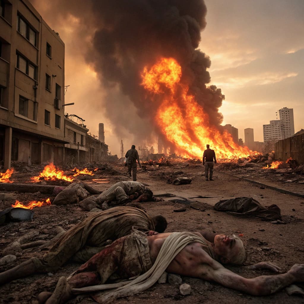 AI generated: bodies being stripped of flesh during a nuclear blast. the heat ripping the fleash from the bones. t...