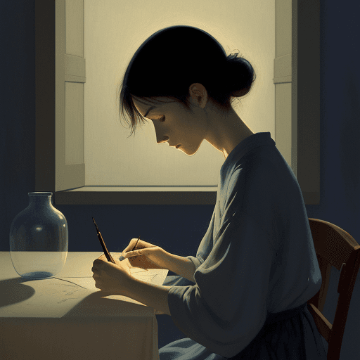 AI generated: A contemplative artist, sketching a still life, in the style of Felice Casorati, a muted palette, wi...