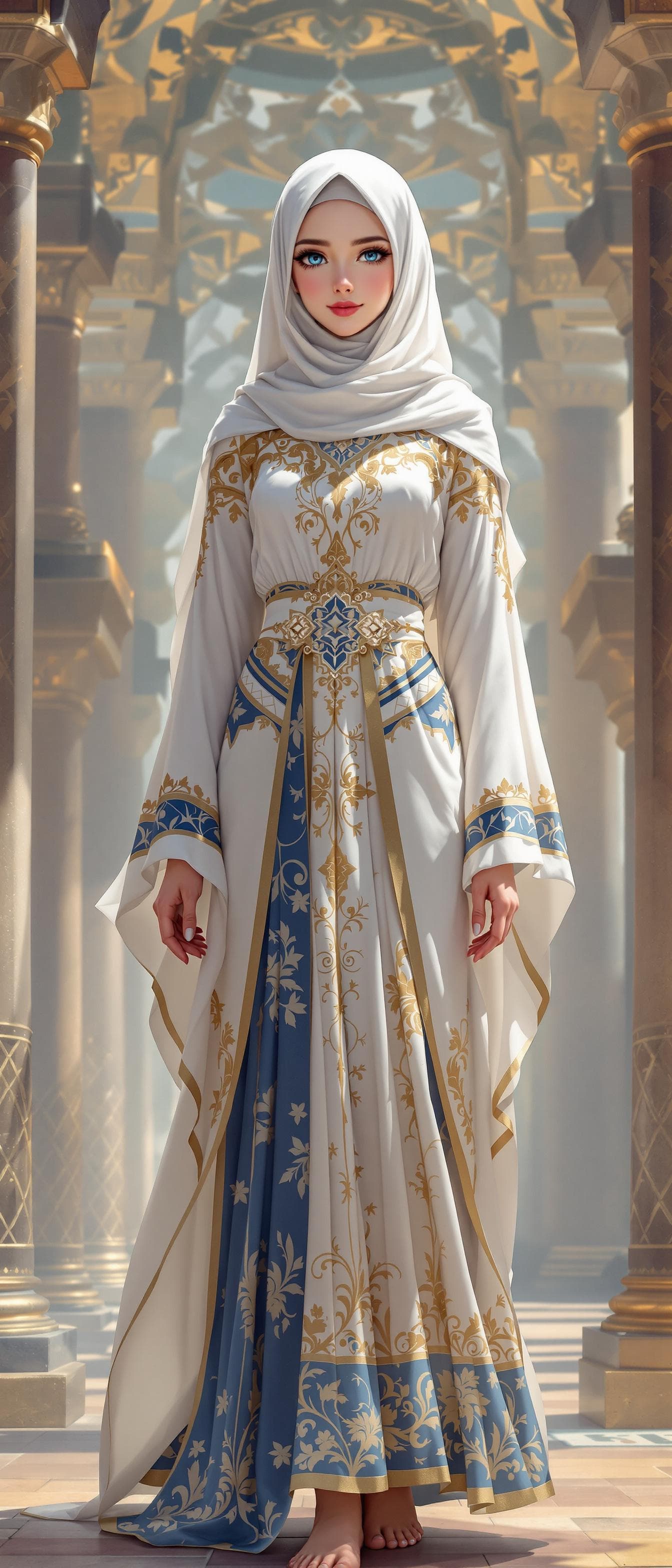 AI generated: full body vie of anime of a girl, wearing a whit hijab with the covering face like a Arabian woman i...