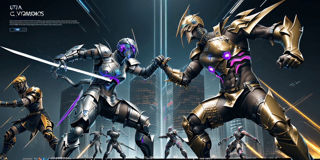 AI generated: Digital art, ultra-high-resolution, dynamic scene of an epic battle between developers styled as fut...