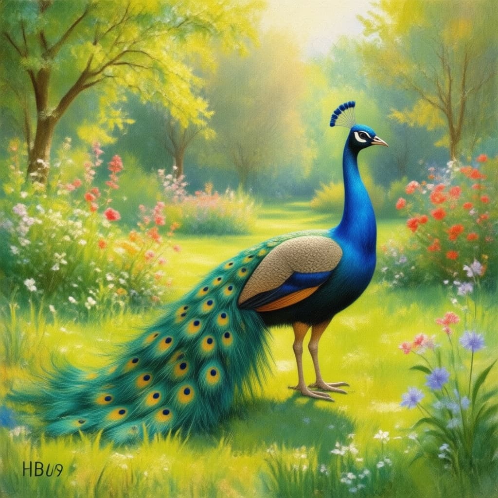 AI generated: Peacock in the garden.