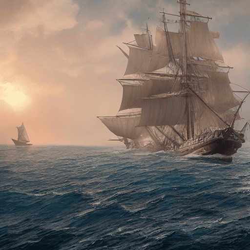 AI generated: Photo of a ultra realistic sailing ship, dramatic light, pale sunrise, cinematic lighting, battered,...