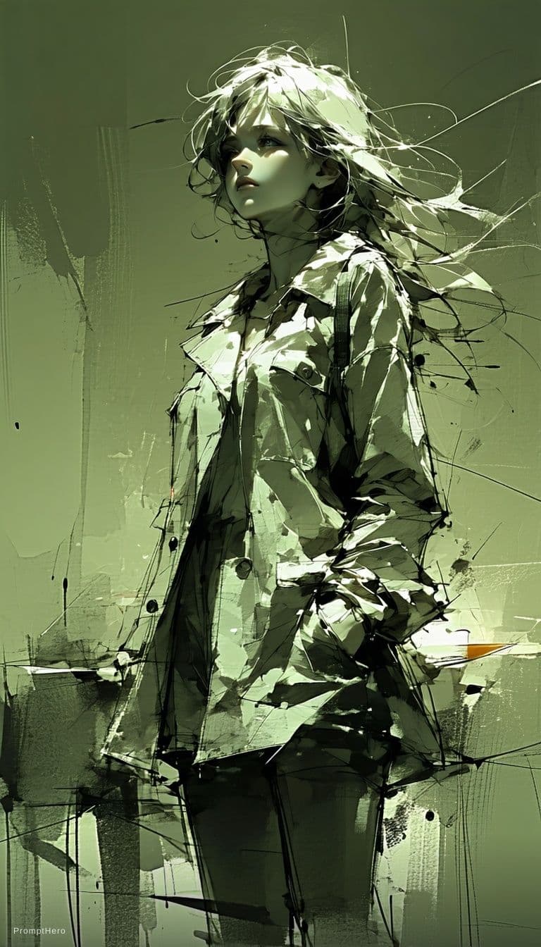 AI generated: (Pencil_Sketch:1. 2, messy lines, greyscale, traditional media, sketch), . 1girl, solo, looking at v...
