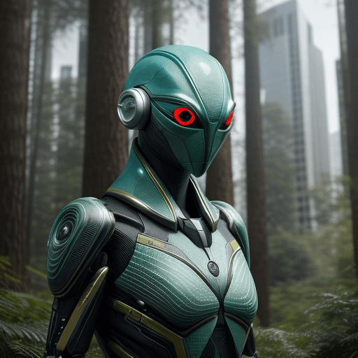 AI generated: Ultra realistic ornithoid humanoid alien, avian features, futuristic uniform, futuristic cityscape, ...