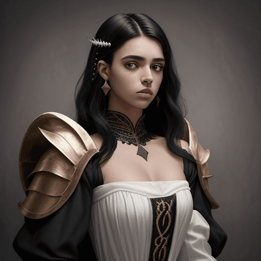 AI generated: joven de 18 años negra con cabello rizado corto, de especie dragón medieval con alas grises y vestid...