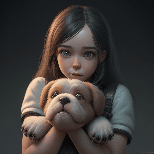 AI generated: cute girl play with a hairy funny puppy, intricate artwork . octane render, trending on artstation,t...