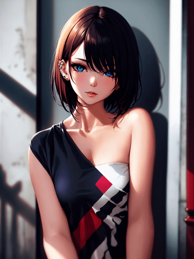 AI generated: A dramatic portrait of a young woman with a stylish haircut and piercing eyes. The photo is shot in ...