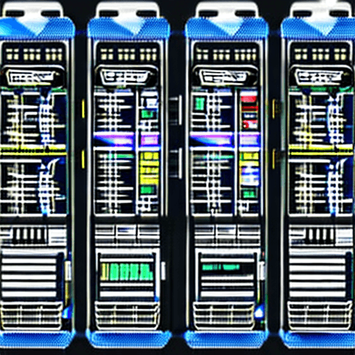 AI generated: enterprise server, A sleek, modern server rack with Google's logo subtly incorporated,A small screen...