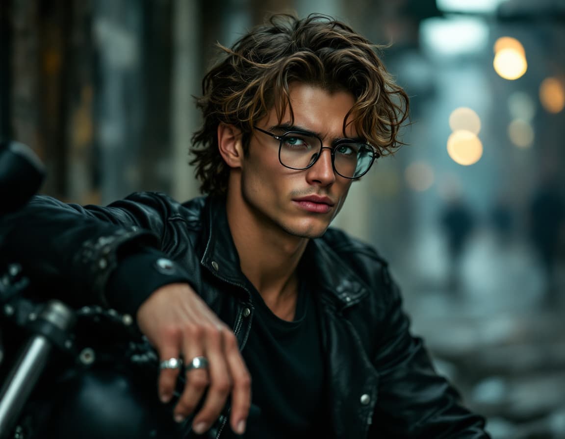 AI generated: Photography, cinematic half-body shot—profile of a striking 19-year-old male Instagram model with an...