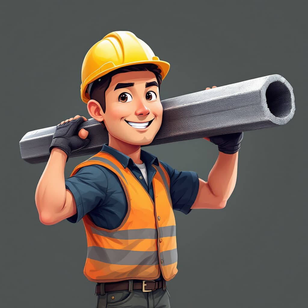 AI generated: Half-body cartoon-style image of an Asian construction worker wearing a work helmet and a reflective...