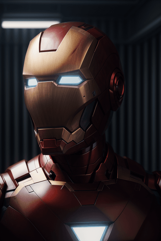 AI generated: iron man, photorealism, future, futurism, mechanics, iron man in helmet, stands in full growth in hi...