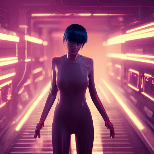 AI generated: girl, blade runner, ghost in the shell, cyberpunk, anime eyes, ultra realistic, cinematic and volume...