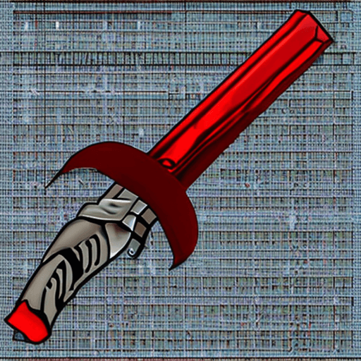 AI generated: red glowing xiphos sword crackling with sanguine electric energy ::2 demonic-horn-crossguard, hilt, ...